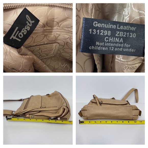 Fossil Tan Leather Adjustable Cross Body Purse Multi Compartment Bag Tan Cream - Picture 15 of 16